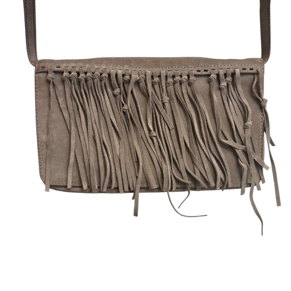 Michael Kors Collection Gray/Taupe Small Fringed Suede Shoulder Bag